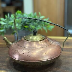 1970’s Copper/Brass Teapot w/ Woven Handle